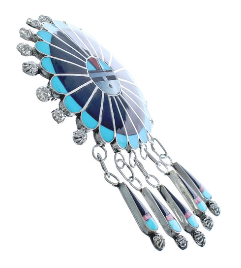 Multicolor Inlay Zuni Sun Sterling Silver Pin Pendant NN20288